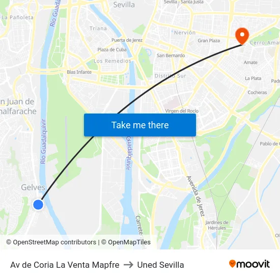 Av de Coria La Venta Mapfre to Uned Sevilla map