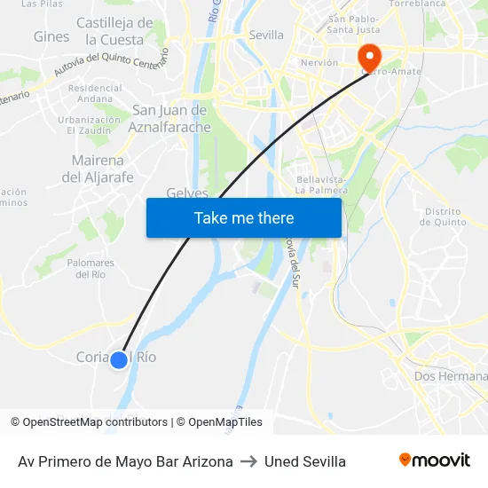 Av Primero de Mayo Bar Arizona to Uned Sevilla map