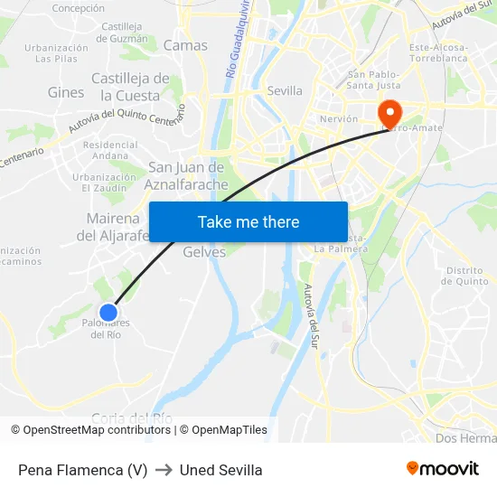 Pena Flamenca (V) to Uned Sevilla map