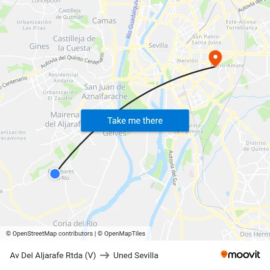 Av Del Aljarafe Rtda (V) to Uned Sevilla map
