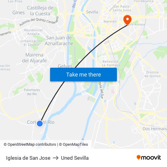 Iglesia de San Jose to Uned Sevilla map