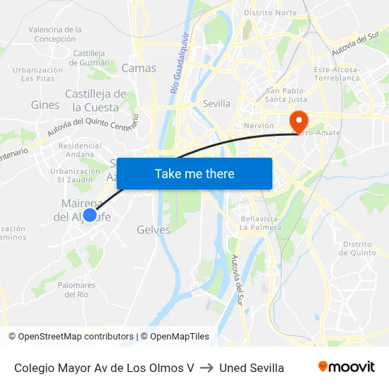 Colegio Mayor Av de Los Olmos V to Uned Sevilla map