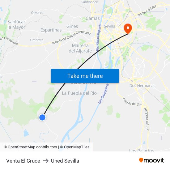 Venta El Cruce to Uned Sevilla map