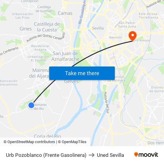 Urb Pozoblanco (Frente Gasolinera) to Uned Sevilla map