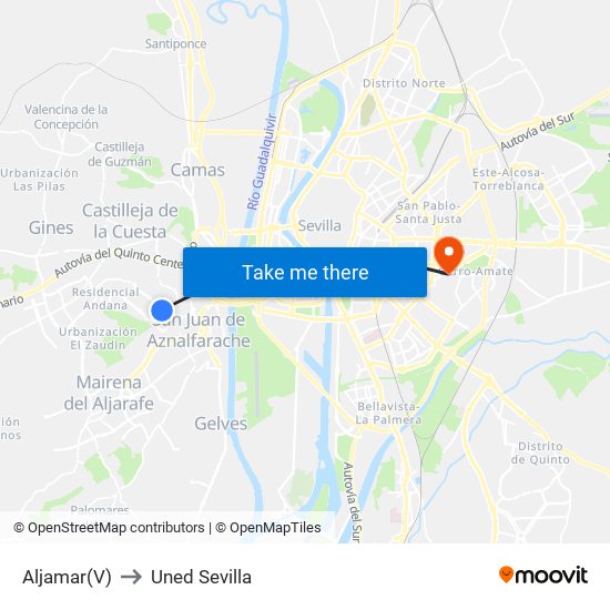 Aljamar(V) to Uned Sevilla map