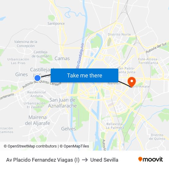 Av Placido Fernandez Viagas (I) to Uned Sevilla map