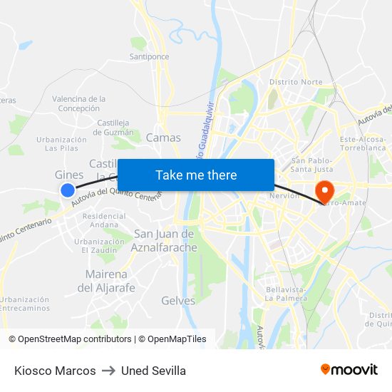 Kiosco Marcos to Uned Sevilla map