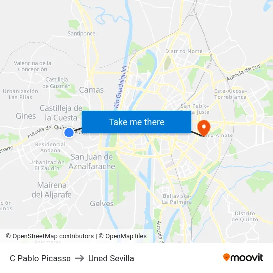 C Pablo Picasso to Uned Sevilla map