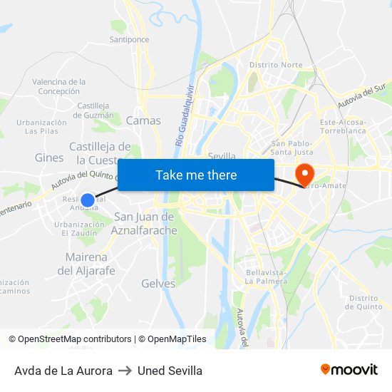 Avda de La Aurora to Uned Sevilla map