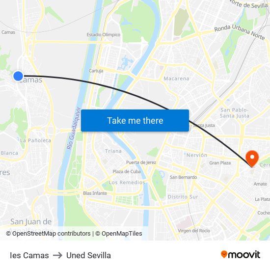Ies Camas to Uned Sevilla map
