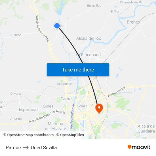 Parque to Uned Sevilla map