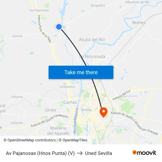 Av Pajanosas (Hnos Punta) (V) to Uned Sevilla map