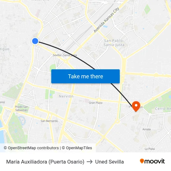 María Auxiliadora (Puerta Osario) to Uned Sevilla map