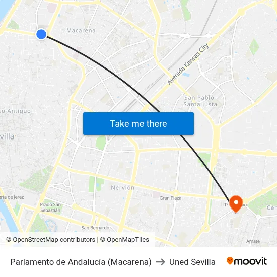 Parlamento de Andalucía (Macarena) to Uned Sevilla map