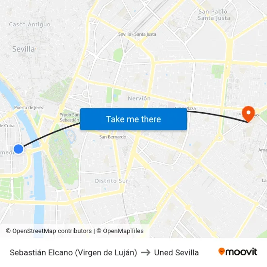 Sebastián Elcano (Virgen de Luján) to Uned Sevilla map