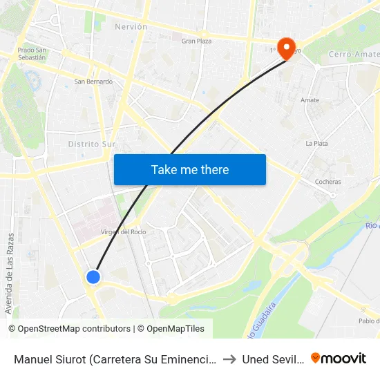 Manuel Siurot (Carretera Su Eminencia) to Uned Sevilla map