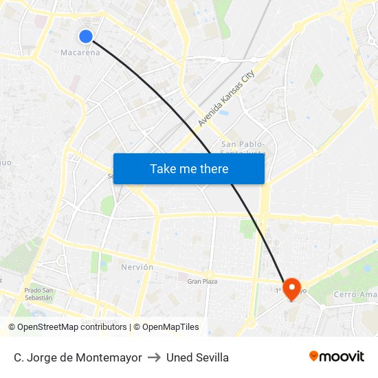 C. Jorge de Montemayor to Uned Sevilla map