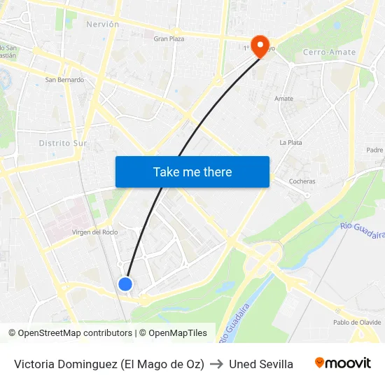 Victoria Dominguez (El Mago de Oz) to Uned Sevilla map