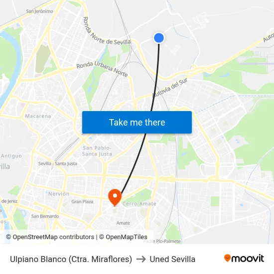 Ulpiano Blanco (Ctra. Miraflores) to Uned Sevilla map