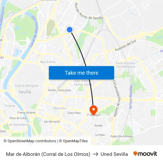 Mar de Alborán (Corral de Los Olmos) to Uned Sevilla map