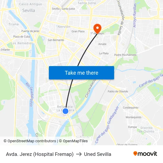 Avda. Jerez (Hospital Fremap) to Uned Sevilla map