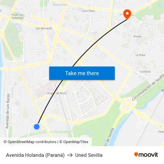 Avenida Holanda (Paraná) to Uned Sevilla map