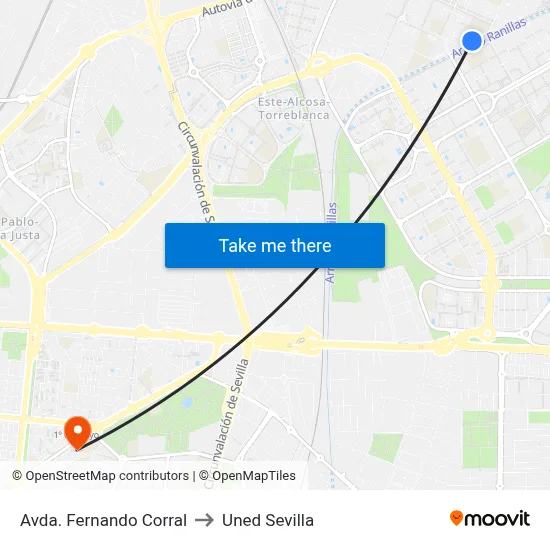 Avda. Fernando Corral to Uned Sevilla map