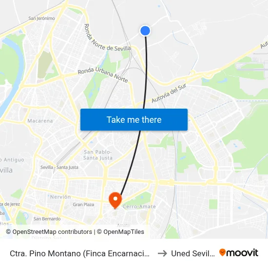 Ctra. Pino Montano (Finca Encarnación) to Uned Sevilla map