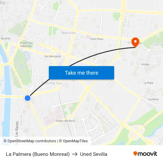La Palmera (Bueno Monreal) to Uned Sevilla map