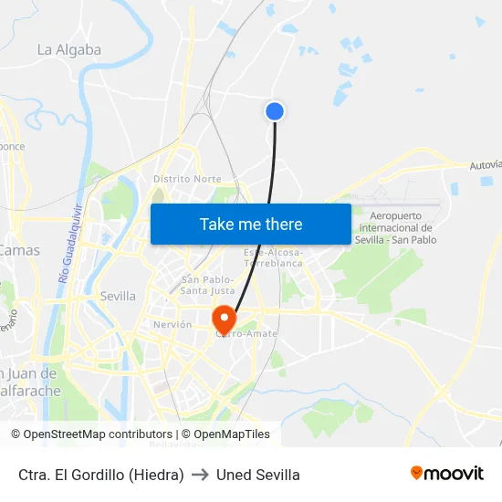 Ctra. El Gordillo (Hiedra) to Uned Sevilla map