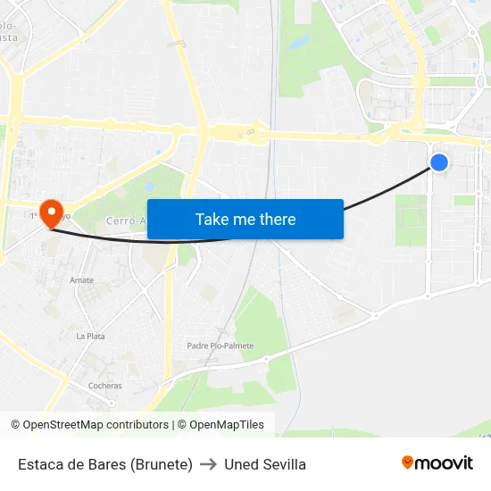 Estaca de Bares (Brunete) to Uned Sevilla map
