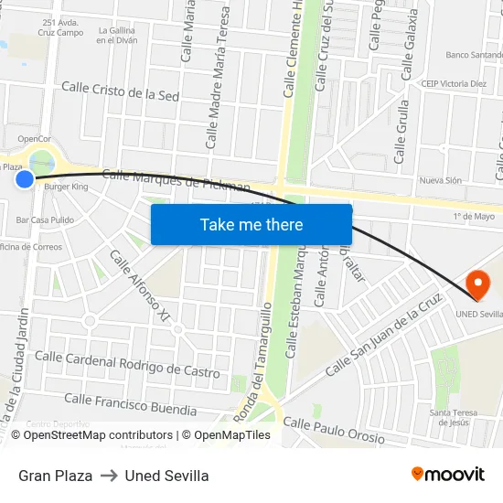 Gran Plaza to Uned Sevilla map