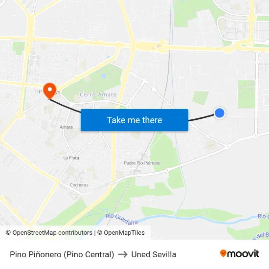 Pino Piñonero (Pino Central) to Uned Sevilla map