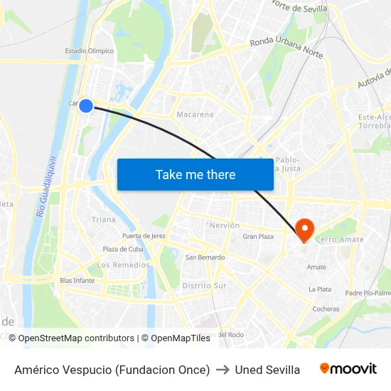Américo Vespucio (Fundacion Once) to Uned Sevilla map