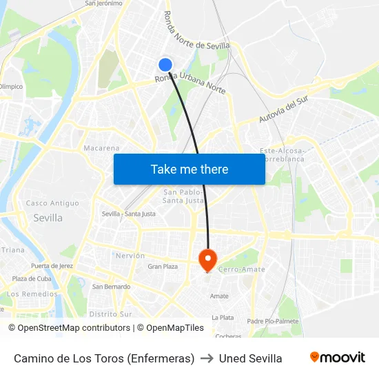Camino de Los Toros (Enfermeras) to Uned Sevilla map