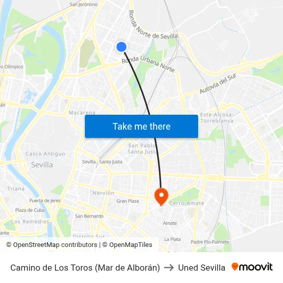 Camino de Los Toros (Mar de Alborán) to Uned Sevilla map