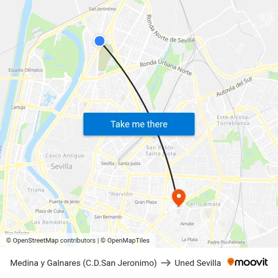 Medina y Galnares (C.D.San Jeronimo) to Uned Sevilla map