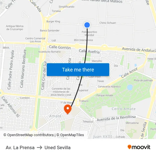Av. La Prensa to Uned Sevilla map