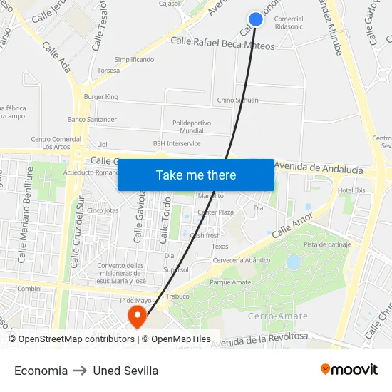 Economia to Uned Sevilla map