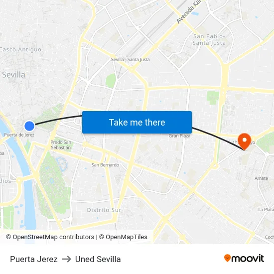 Puerta Jerez to Uned Sevilla map