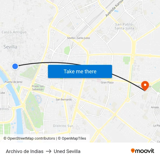 Archivo de Indias to Uned Sevilla map