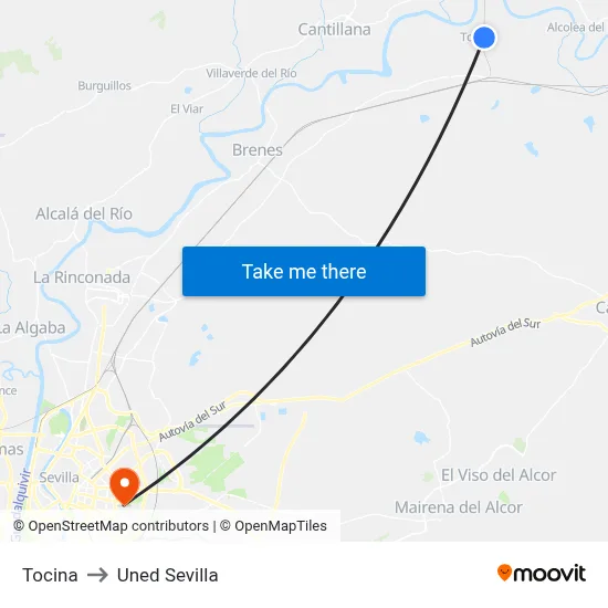 Tocina to Uned Sevilla map