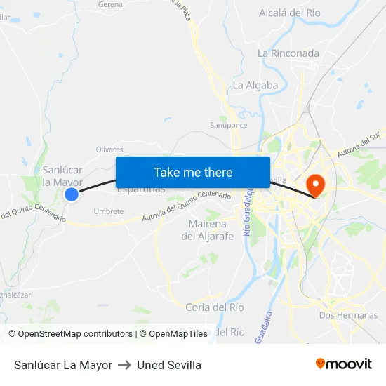 Sanlúcar La Mayor to Uned Sevilla map