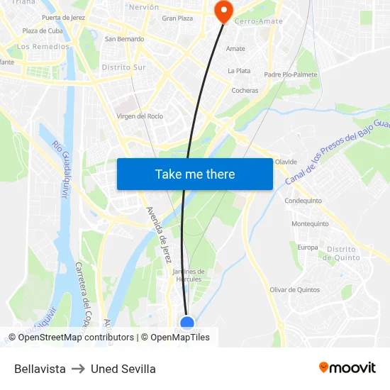 Bellavista to Uned Sevilla map