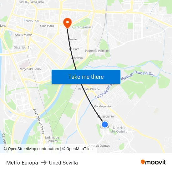 Metro Europa to Uned Sevilla map
