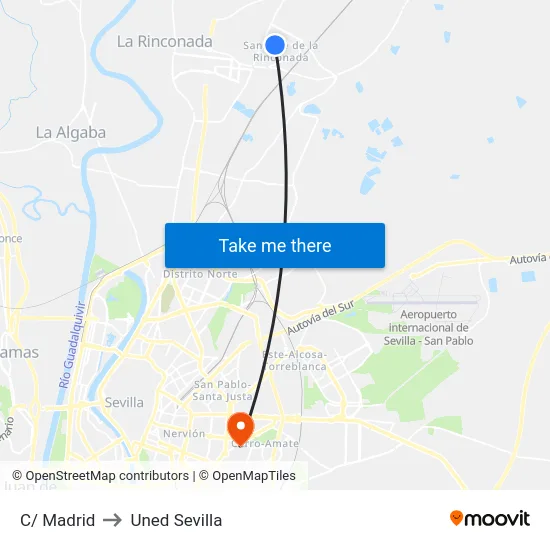 C/ Madrid to Uned Sevilla map