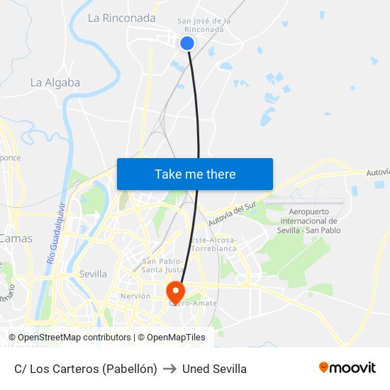 C/ Los Carteros (Pabellón) to Uned Sevilla map