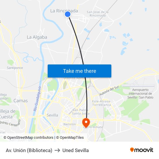 Av. Unión (Biblioteca) to Uned Sevilla map