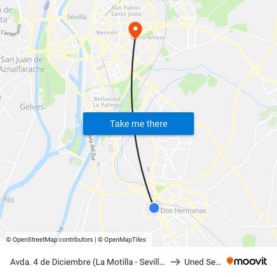 Avda. 4 de Diciembre (La Motilla - Sevilla Factory) to Uned Sevilla map