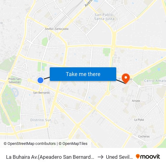 La Buhaira  Av.(Apeadero San Bernardo) to Uned Sevilla map